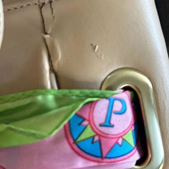 Well loved Parazul  bag, pink, and green with scarf. See flaws in pictures. - Picture 5 of 5
